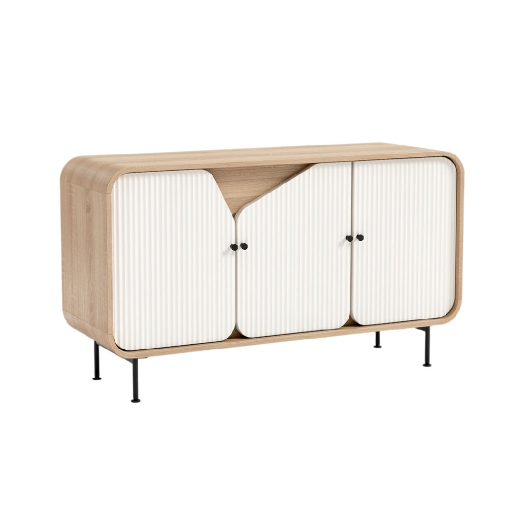 Buffets en bois avec portes striées et pieds en métal