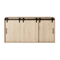 Buffet en bois clair avec portes coulissantes en acier