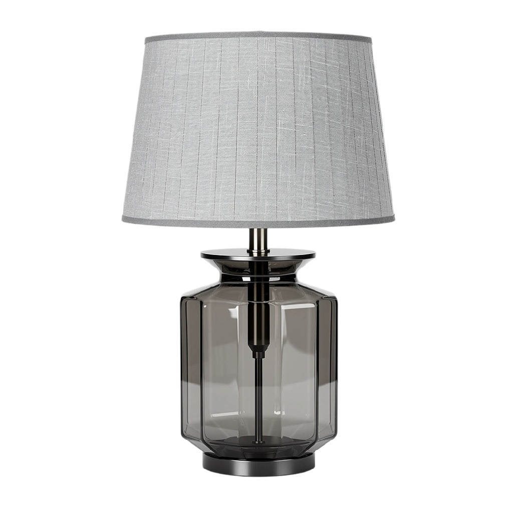 Lampe de table en verre fumé avec abat-jour en tissu