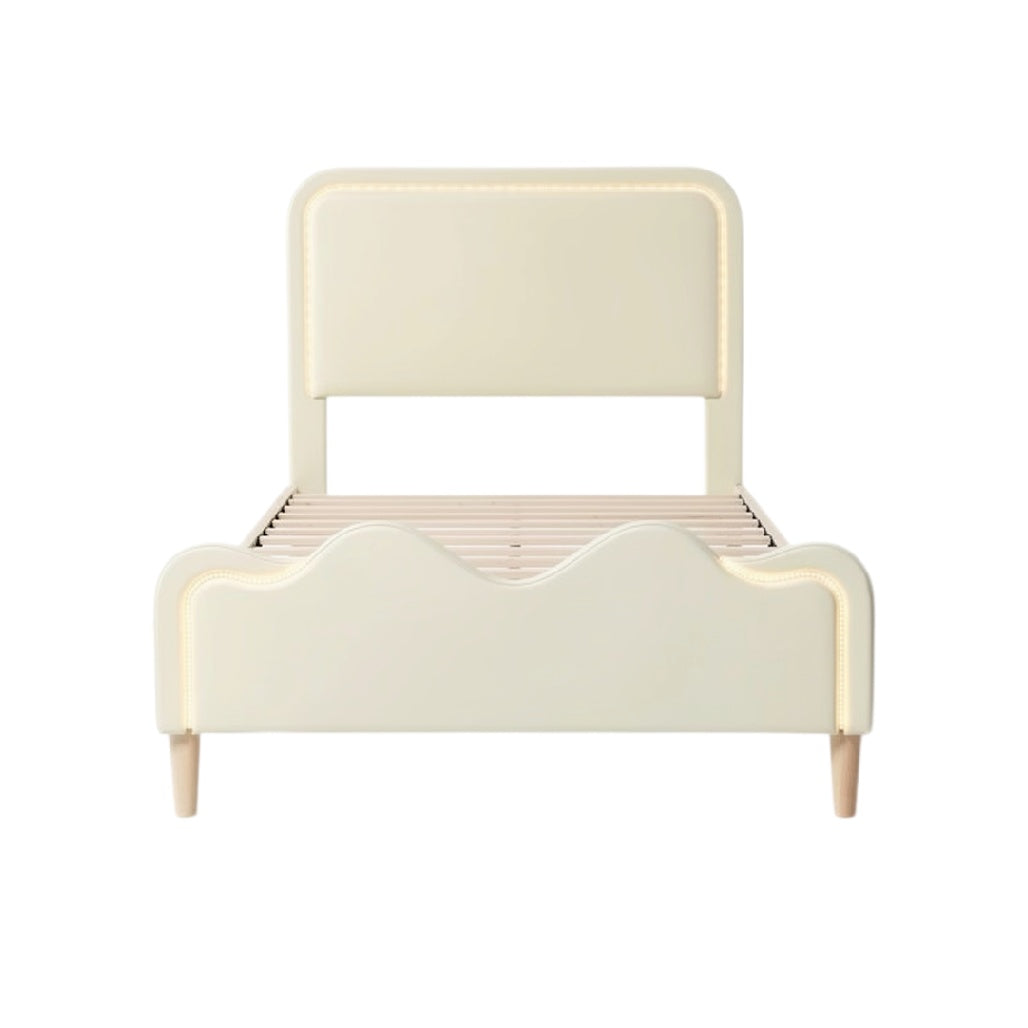 Lit enfant au design ondulé avec tête de lit rembourrée